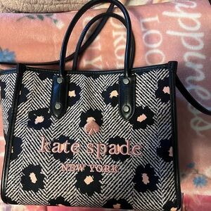 Kate Spade Black and Pink Chevron Floral Tote